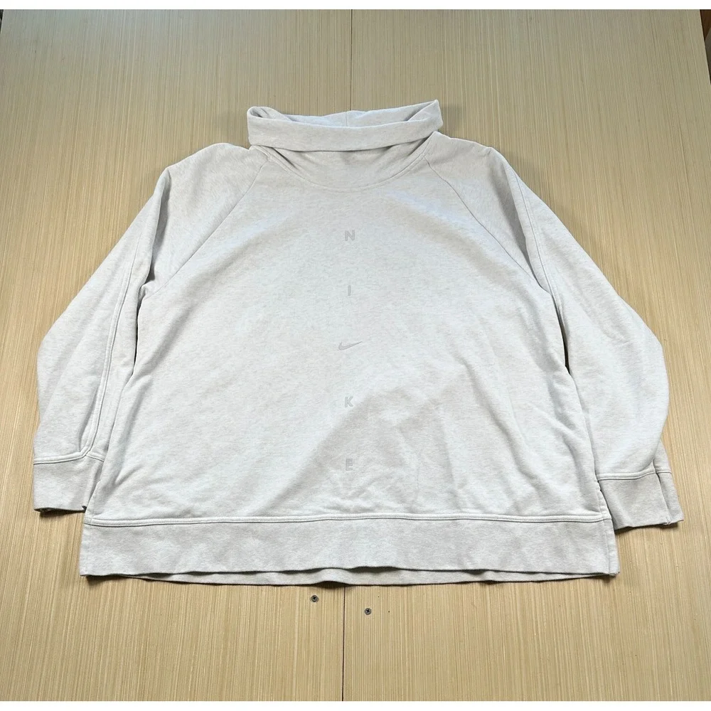 Nike Sweatshirt Womens 2XL Gray Cotton Spellout Logo Turtleneck Raglan Sleeve